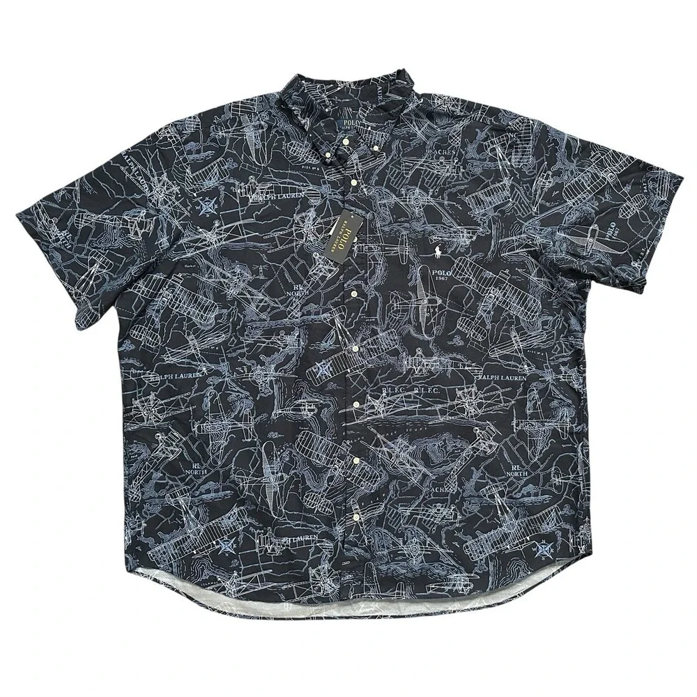 Polo Ralph Lauren 4XB Big & Tall Airplane Print Short‎ Sleeve Button Down Shirt